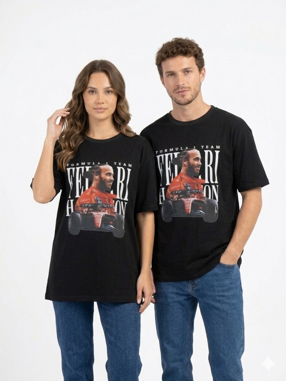 F1 Lewis Hamilton Ferrari Unisex Size: XL Black Graphic Tee Print